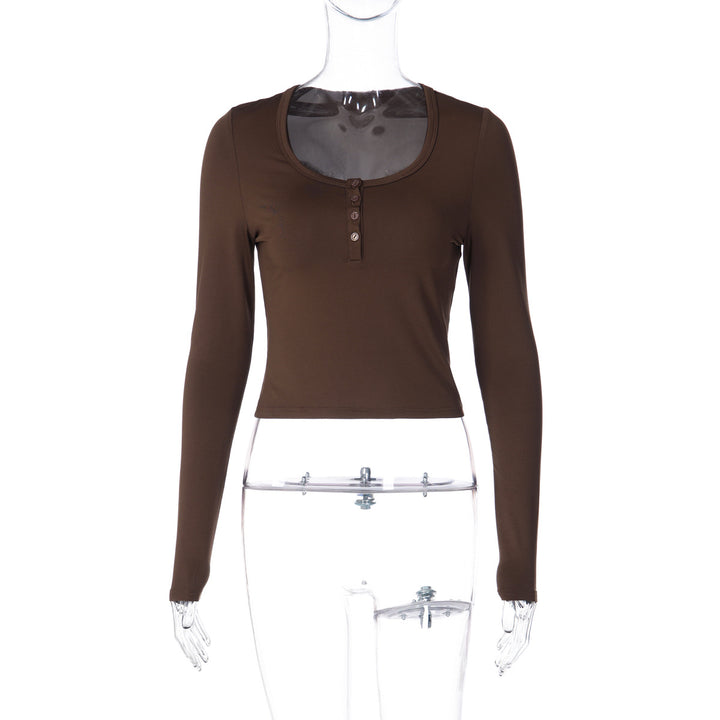 Damen figurbetontes Langarmshirt mit Knopfleiste Echo Archiv