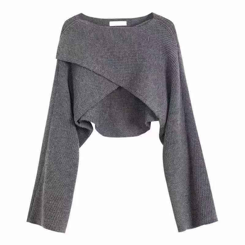 Damen lässiger Cropped-Pullover mit asymmetrischem Schnitt und strukturierter Oberfläche Echoarchiv