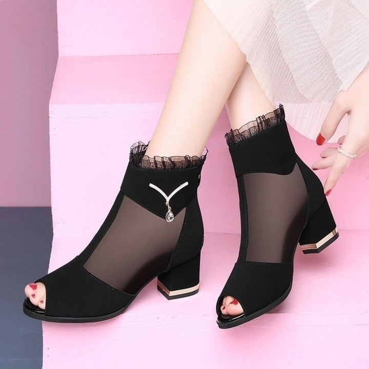 Damen Offene Stiefeletten mit Netz-Details und Glitzer-Akzenten Echo Archiv