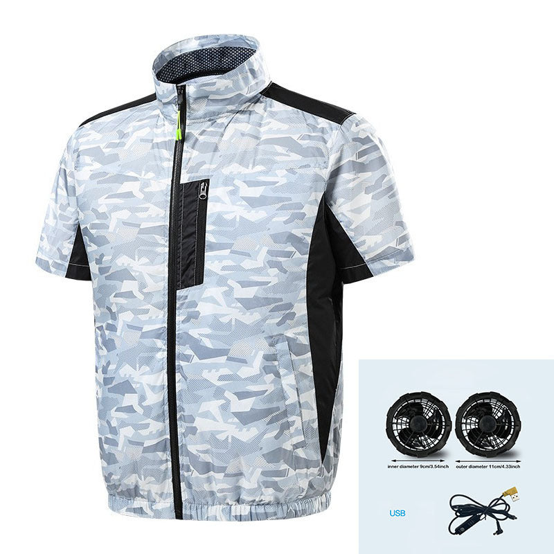 Herren nan Kurzarm-Lüftungsjacke mit integrierten USB-Ventilatoren und atmungsaktivem Meshfutter Echo Archiv