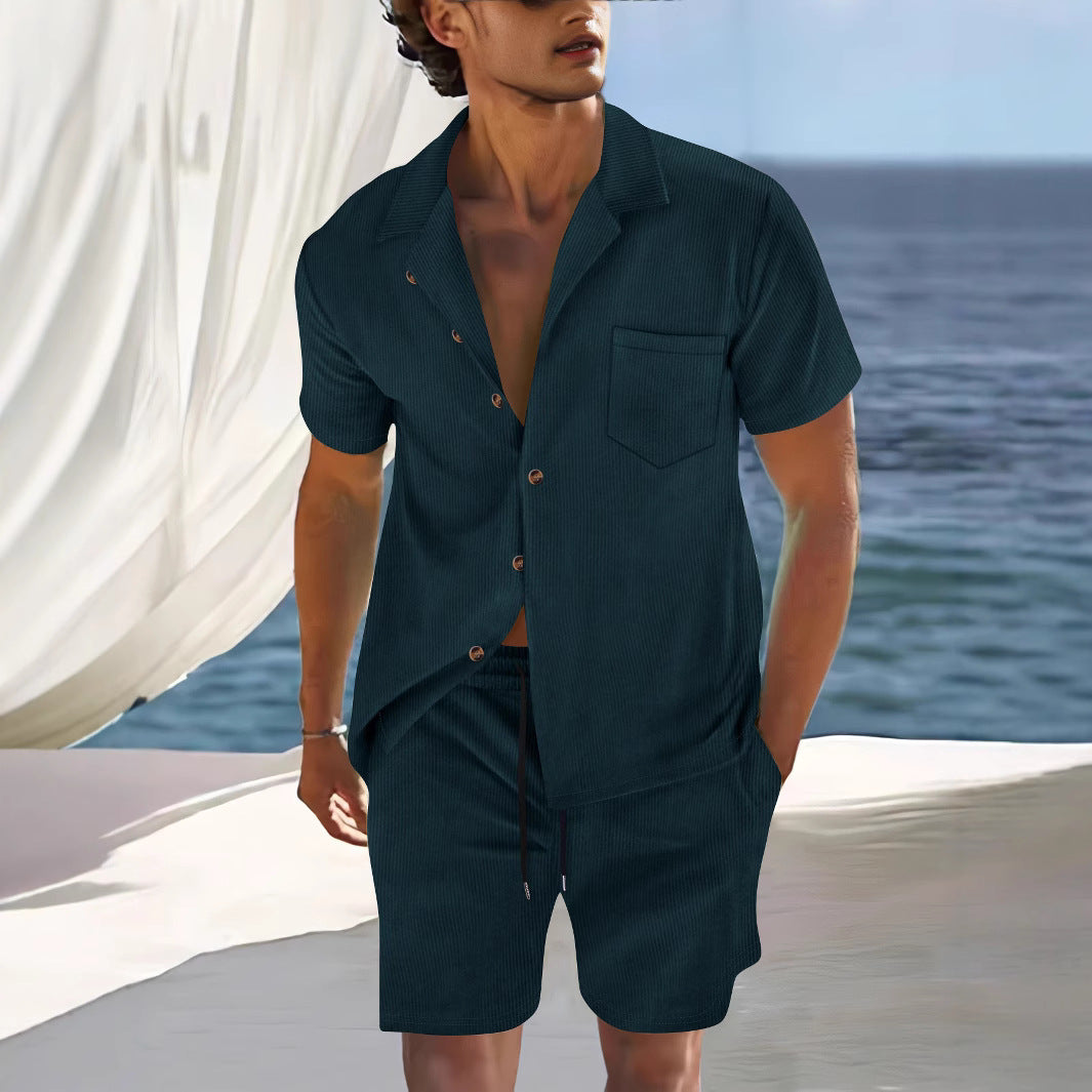 Herren lässiges Kurzarm-Hemd mit passender Shorts Echoarchiv