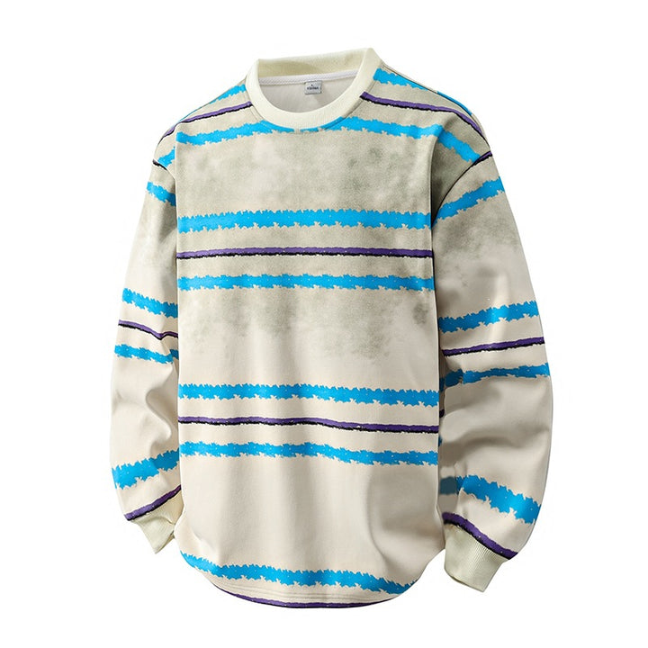 Herren Rundhals-Sweatshirt mit Aquarellstreifen und gerippten Bündchen Echoarchiv