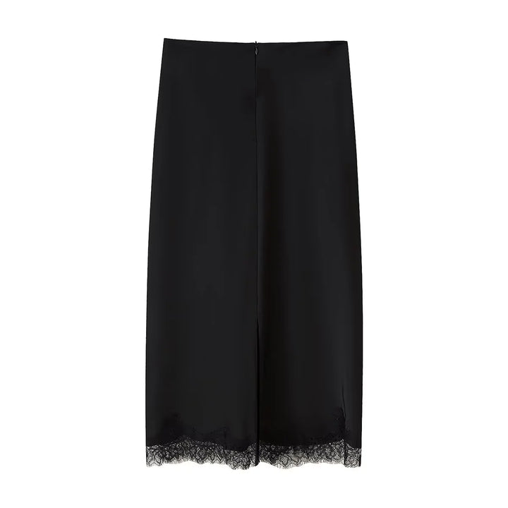 Damen nan Satin-Midirock als Unterrock mit elastischem Komfortbund und zarter Spitzenkante Echo Archiv