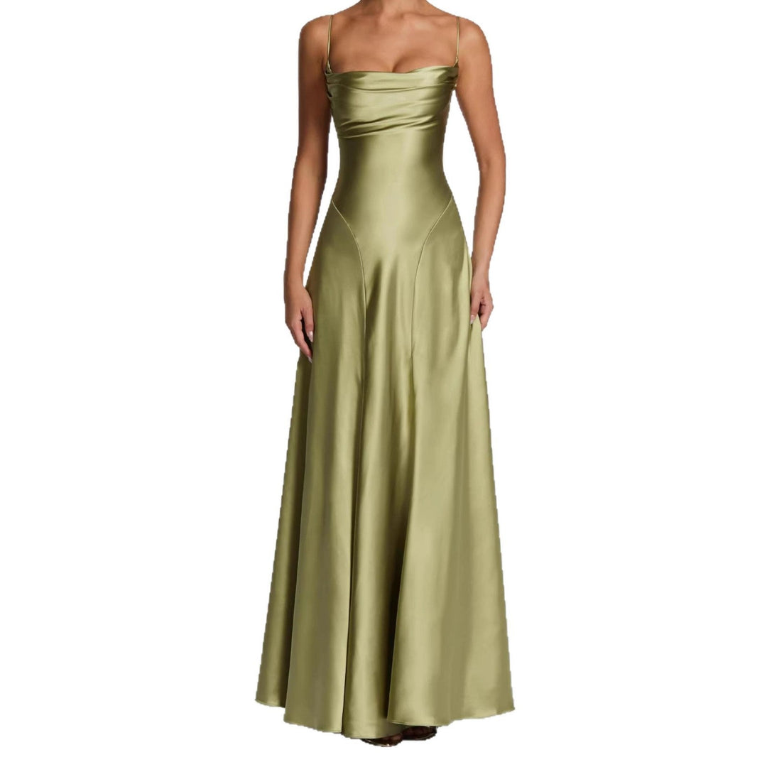 Damen Elegantes Maxi-Kleid mit fließendem Satin und verführerischem Spaghettiträger Echoarchiv