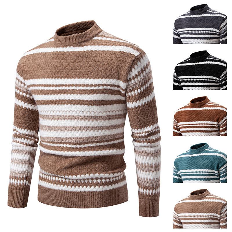 Herren gestreifter Strickpullover mit hohem Stehkragen und weicher Textur Echoarchiv