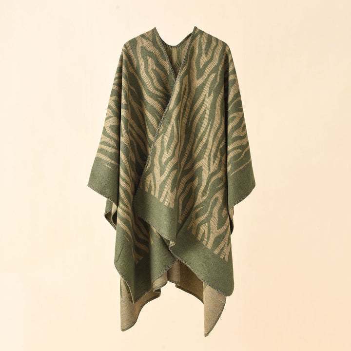 Damen Zebra‑Jacquard Poncho‑Cape im Oversize‑Kimono‑Fall aus weichem Feinstrick Echo Archiv