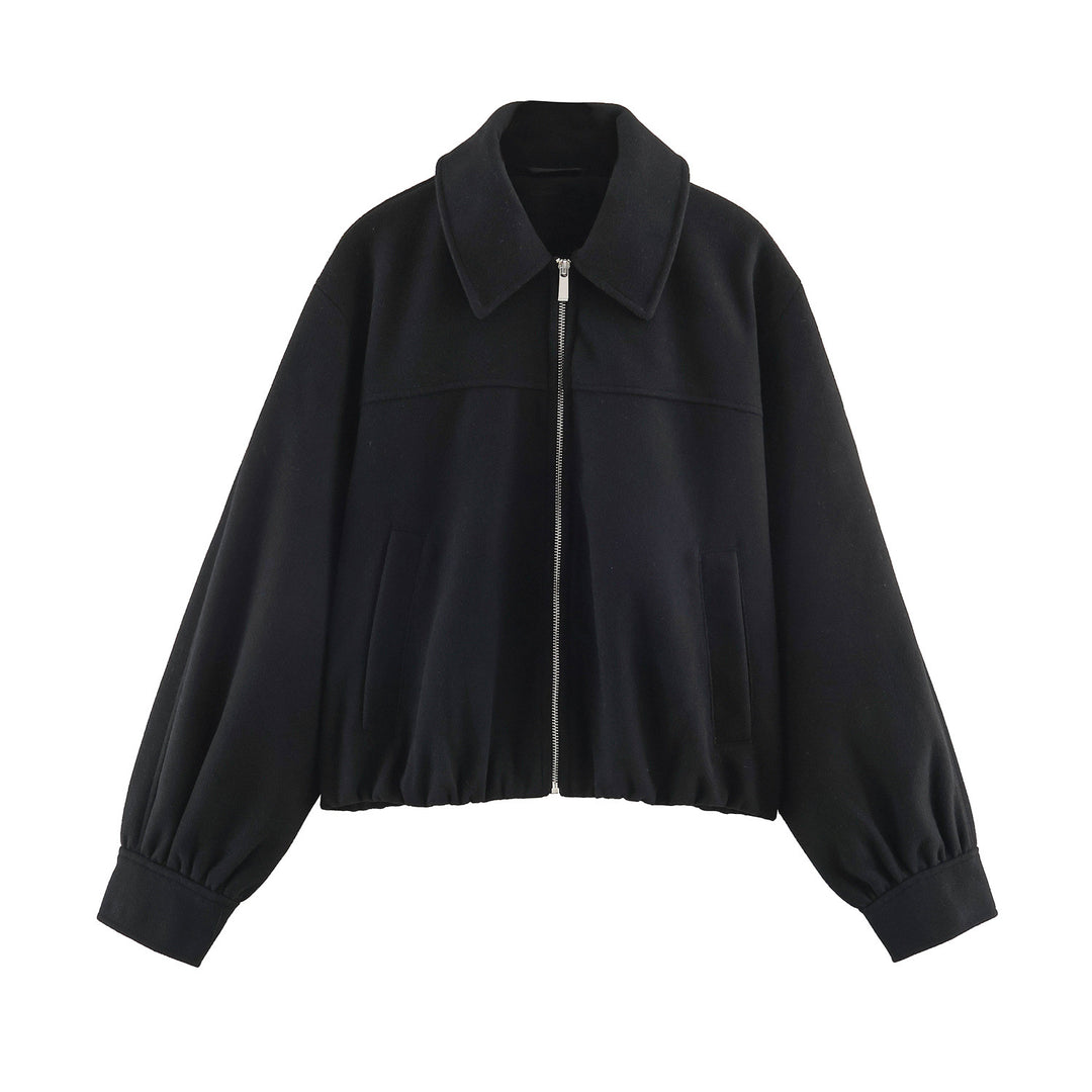 Damen Kurzjacke mit Ballonärmeln, weitem Hemdkragen und elastischem Saum Echoarchiv