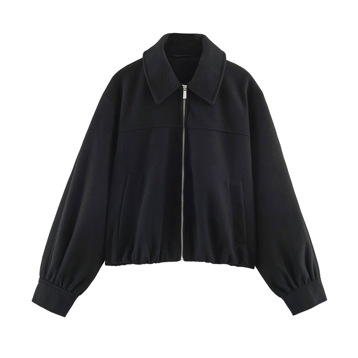 Damen Kurzjacke mit Ballonärmeln, weitem Hemdkragen und elastischem Saum Echoarchiv