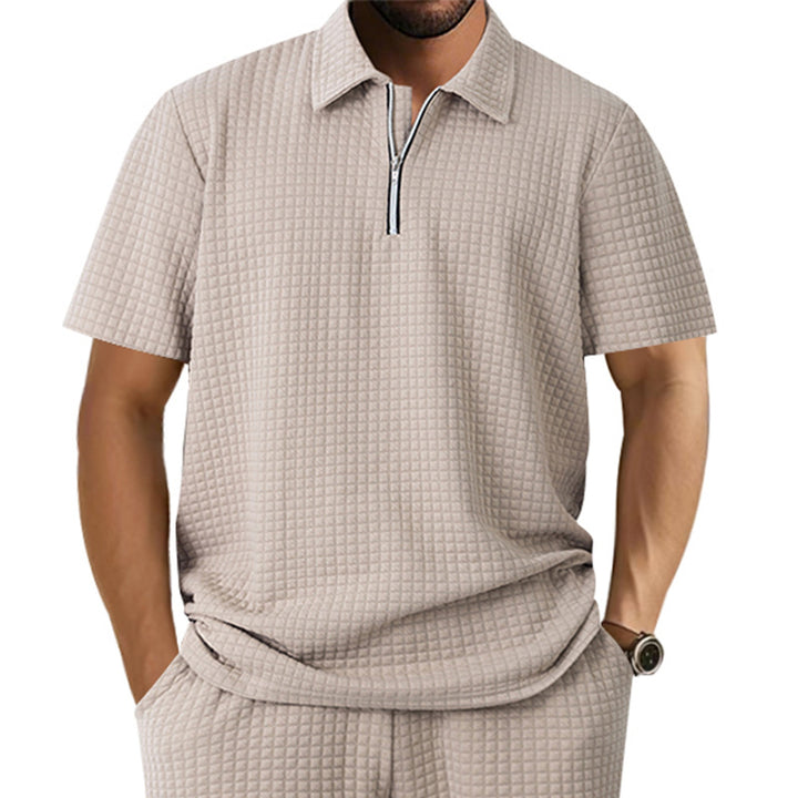 Herren Kurzarm-Henley-Shirt aus strukturierter Baumwollmischung mit Reißverschluss Echoarchiv