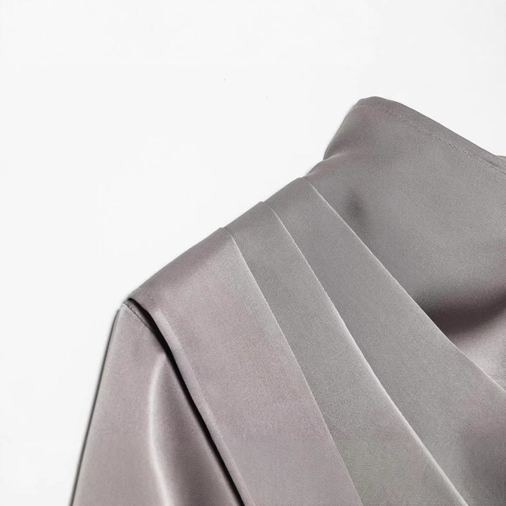 Damen Asymmetrische Drapierte Satinbluse mit Wasserfallkragen Echoarchiv