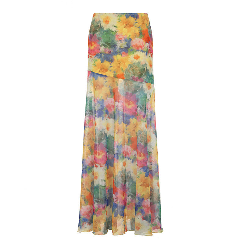 Damen Maxi-Rock mit floralem Chiffon-Design und schwingendem Saum Echo Archiv