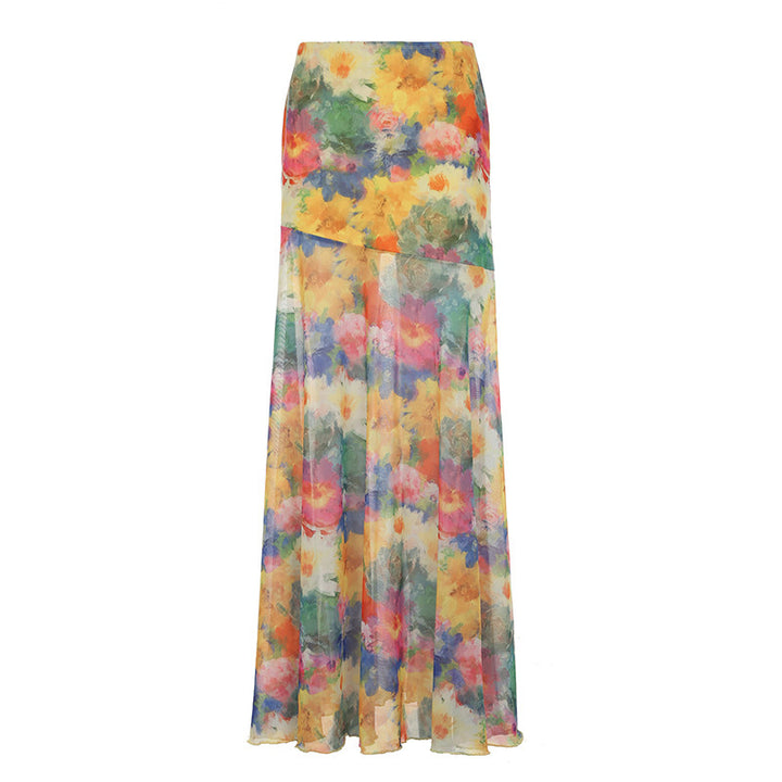 Damen Maxi-Rock mit floralem Chiffon-Design und schwingendem Saum Echo Archiv