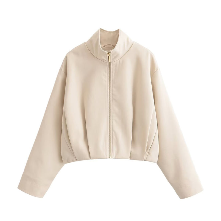 Damen Kurze Boxy-Jacke mit Stehkragen und sichtbarem Metallreißverschluss Echo Archiv