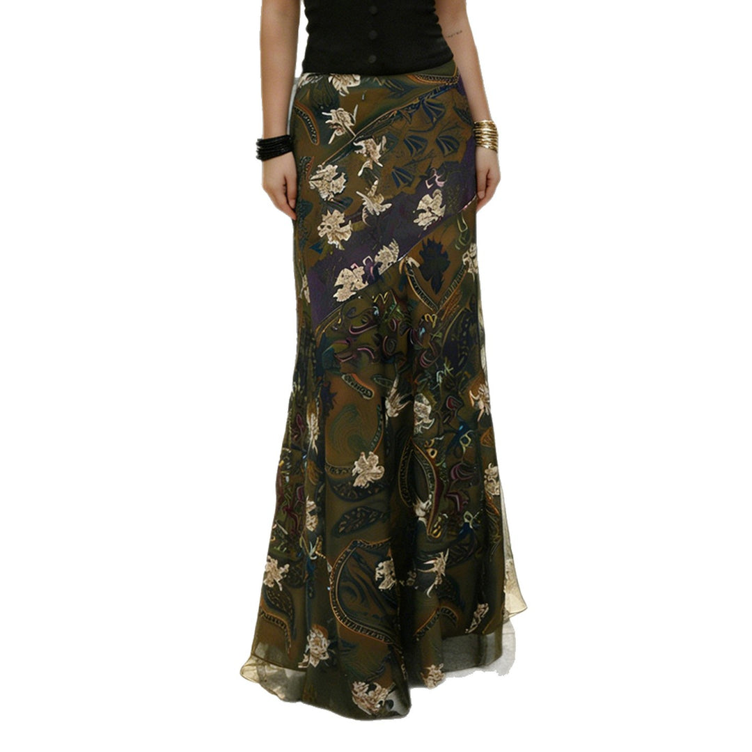 Damen Langer, eleganter Rock im Vintage-Stil mit floralem Muster und fließendem Schnitt Echo Archiv