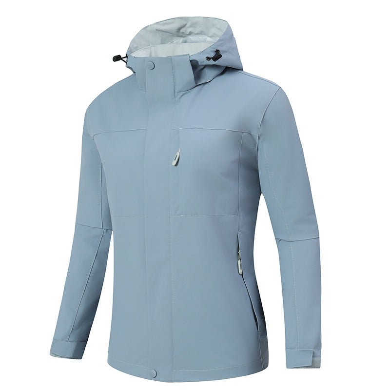 Herren Minimalistische wasserdichte Softshell‑Jacke mit kontrastfutter, verstellbarer Kapuze und verdeckten Reißverschlüssen Echoarchiv