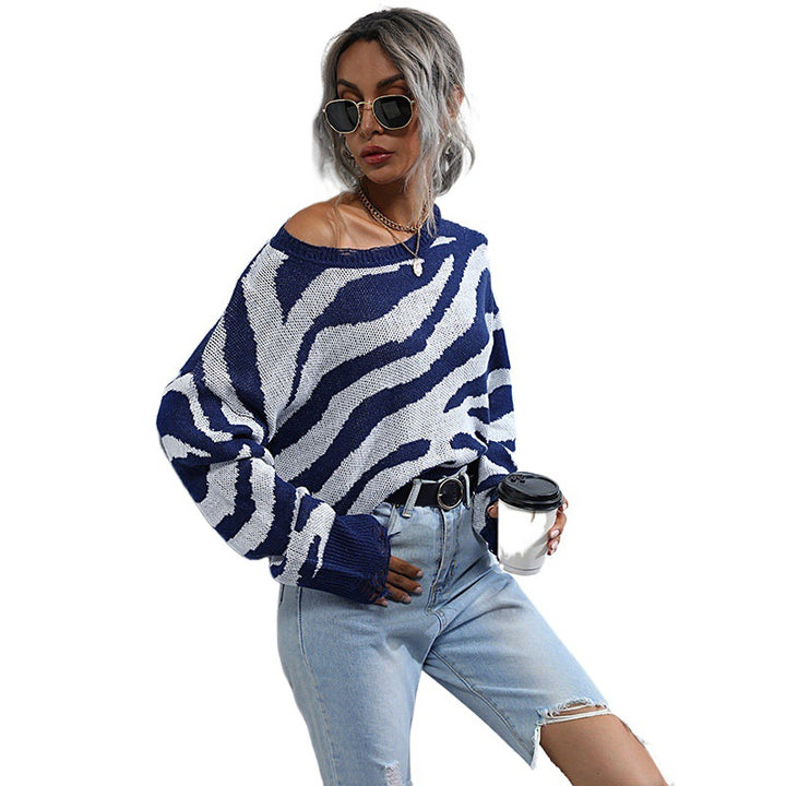Damen Modischer Cropped Pullover mit Zebramuster Echo Archiv