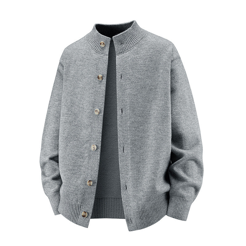 Herren Grobstrick-Cardigan mit Stehkragen, durchgehender Knopfleiste & gerippten Abschlüssen Echoarchiv