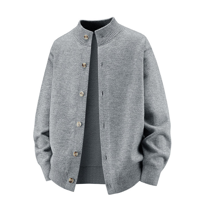 Herren Grobstrick-Cardigan mit Stehkragen, durchgehender Knopfleiste & gerippten Abschlüssen Echoarchiv