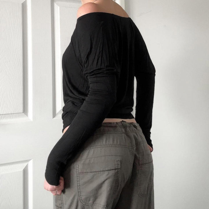 Damen nan schulterfreies Langarmshirt mit tailliertem Komfortbund, gerafften Schultern und figurbetonter Passform Echo Archiv