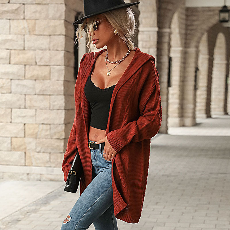 Damen Oversize-Strickcardigan mit Kapuze und Eingrifftaschen Echoarchiv