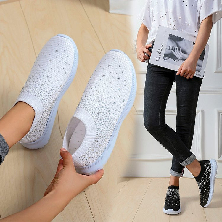 Damen Strick-Slip-On-Sneaker mit elastischem Schaft und Ziersteinen Echo Archiv