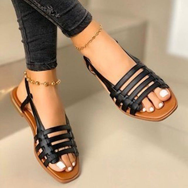 Damen Geflochtene Riemen-Sandalen mit flacher Laufsohle und offenem Zehenbereich – Sorelia