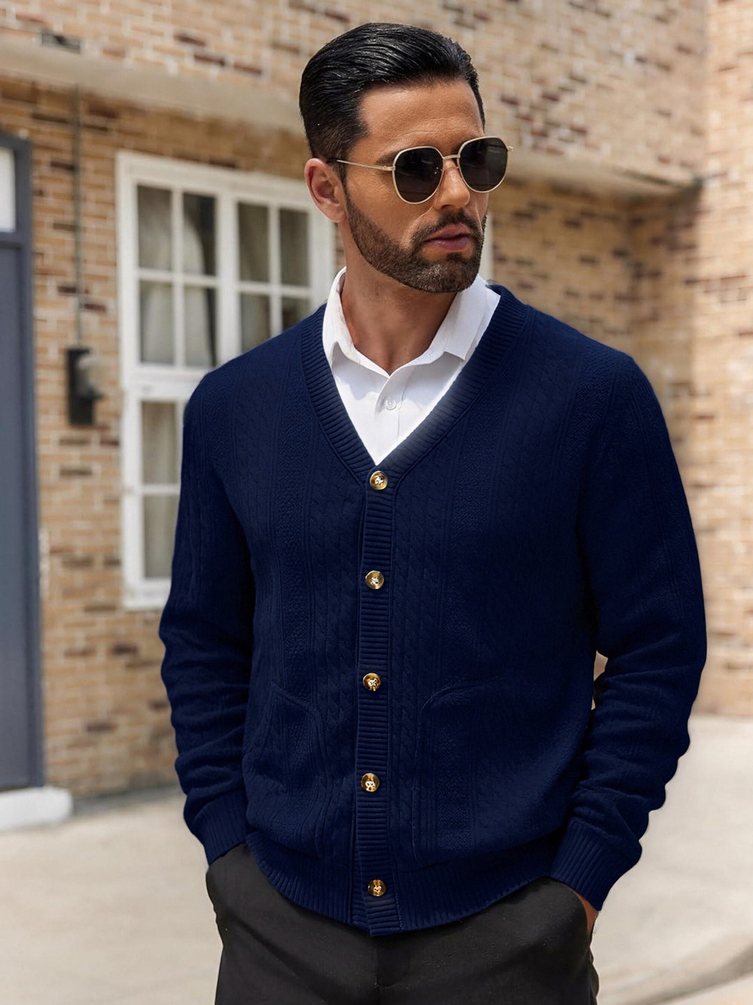 Herren Modischer Strickcardigan mit praktischen Taschen und einzigartiger Textur Echoarchiv
