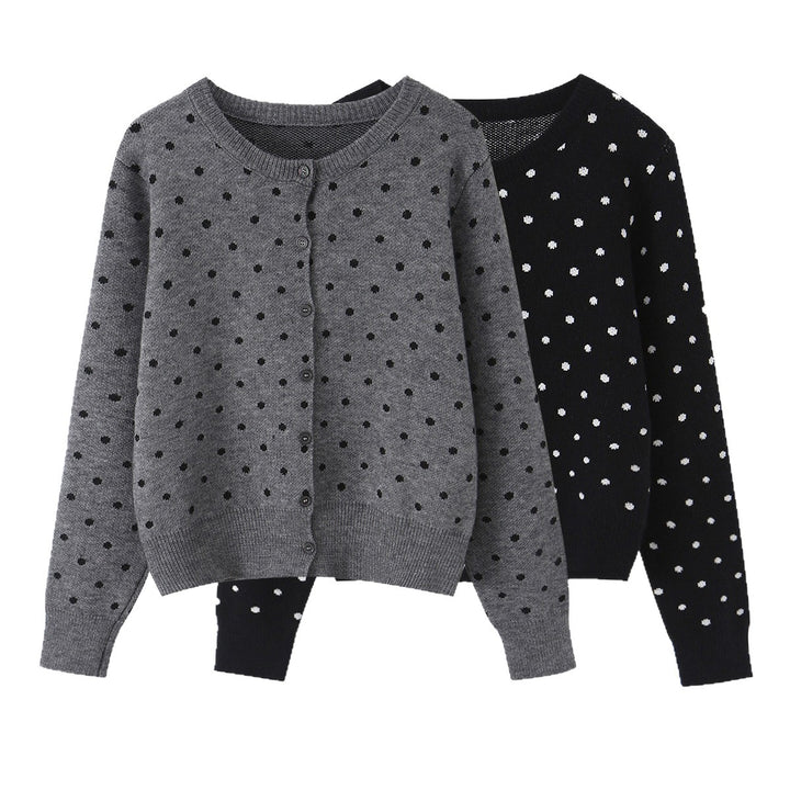 Damen Cropped Strickjacke mit Rundhalsausschnitt und Punktstruktur Echoarchiv