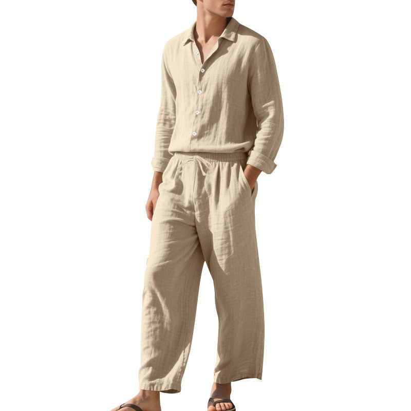 Herren nan Leichtes Leinen Hemd und Hose Set mit Kordelzug und weitem Schnitt Echo Archiv