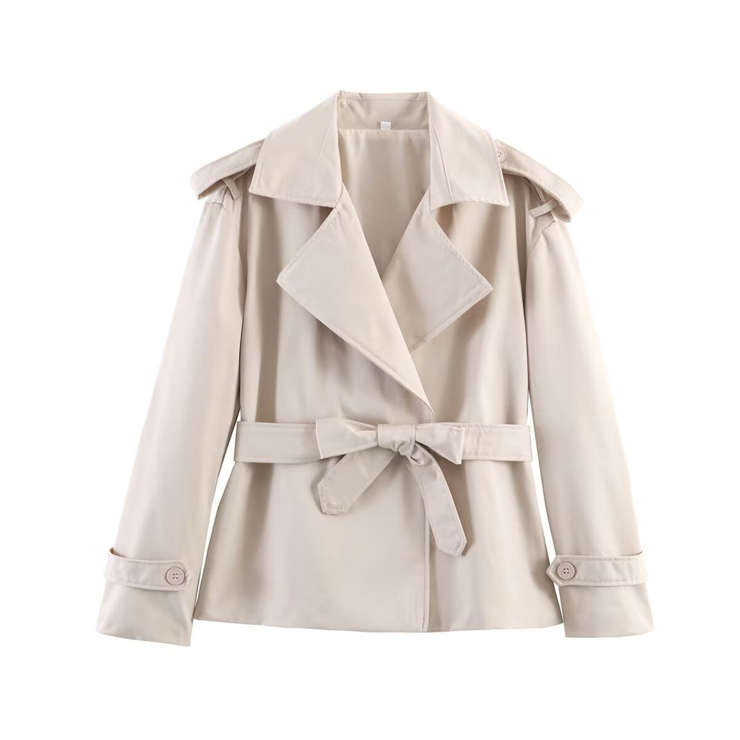 Damen kurzer Trenchcoat mit Taillengürtel, doppelreihiger Front und Schulterklappen Echo Archiv