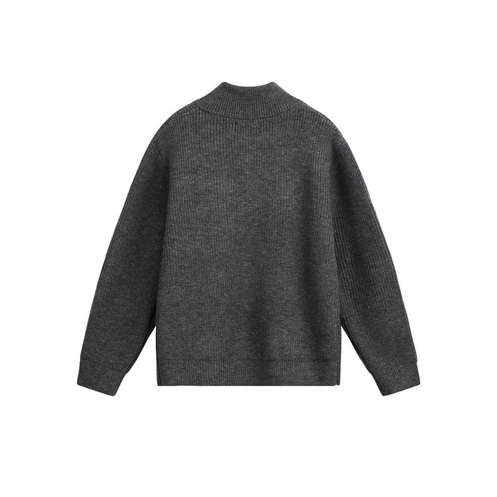 Unisex Grobstrick-Pullover mit halbem Reißverschluss und Stehkragen Echoarchiv
