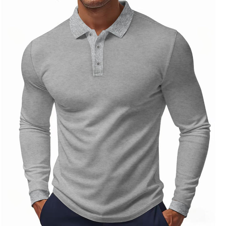 Herren Langarm-Polohemd im strukturierten Design mit modernem Schnitt Echoarchiv