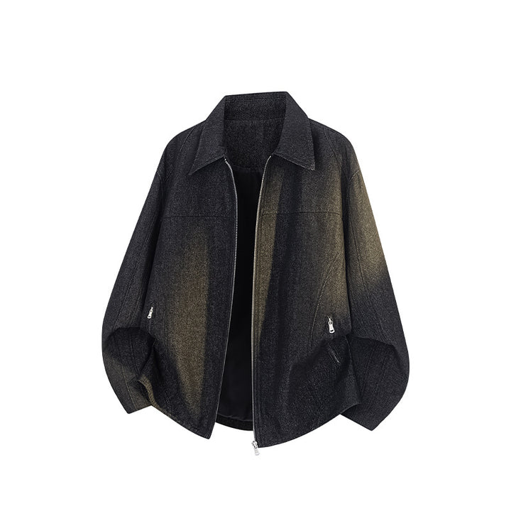 Herren Boxy-Überjacke mit Vintage-Denim-Optik, durchgehendem Metallreißverschluss und seitlichen Zipper-Taschen Echoarchiv