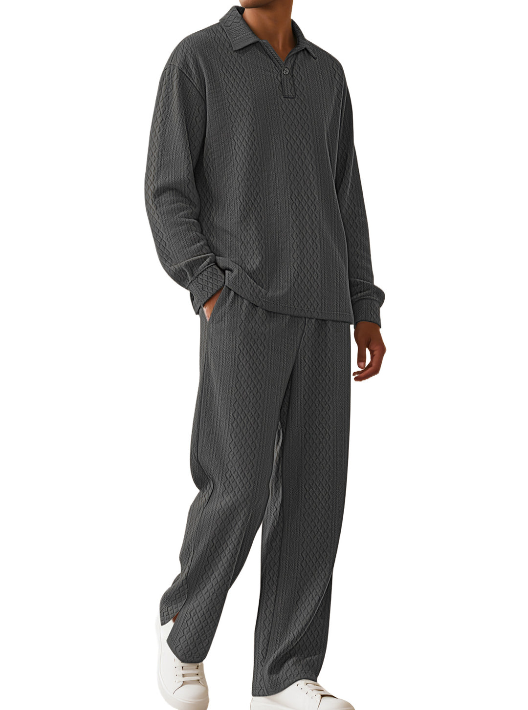 Herren lässiger Strickanzug mit strukturiertem Design und Knopfleiste Echoarchiv