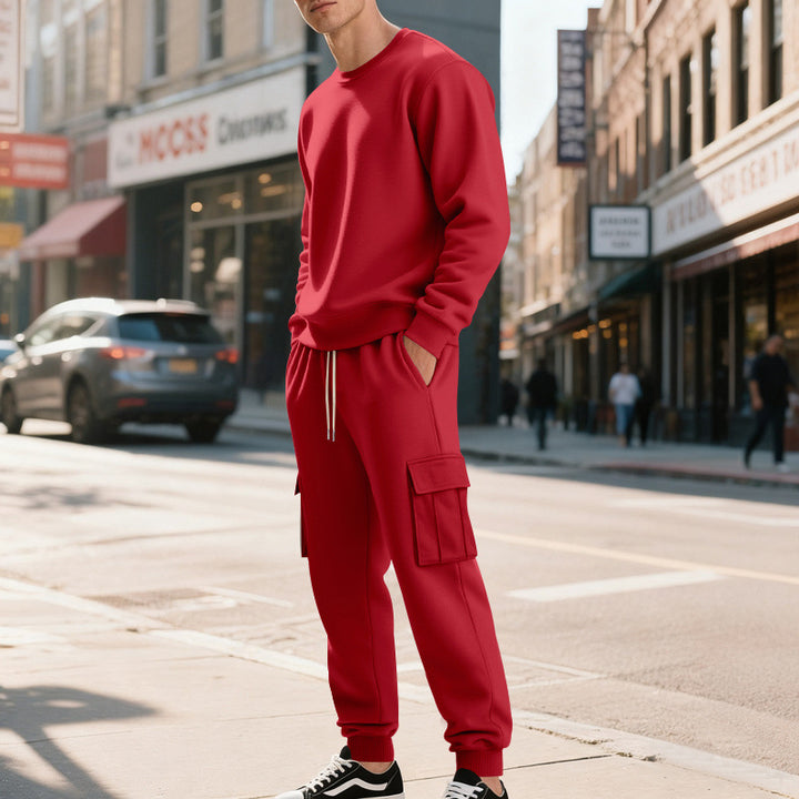Herren Utility-Cargo-Jogger aus French Terry mit Mehrfachklappen & Tunnelzug – Bravaro