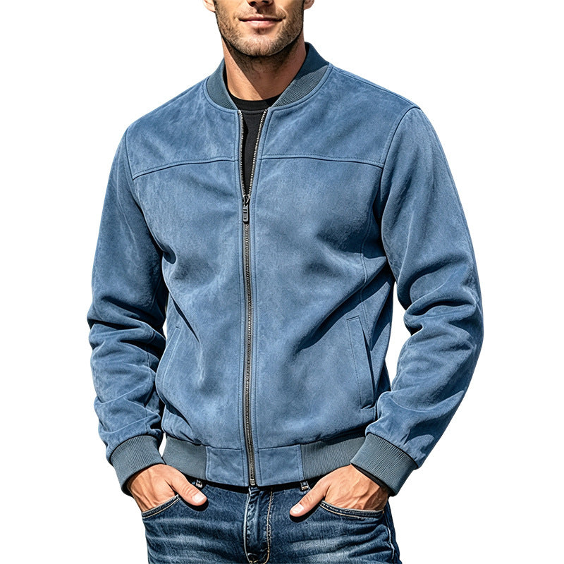 Herren Veloursleder-Optik Bomberjacke mit Reißverschluss und Rippbündchen Echoarchiv