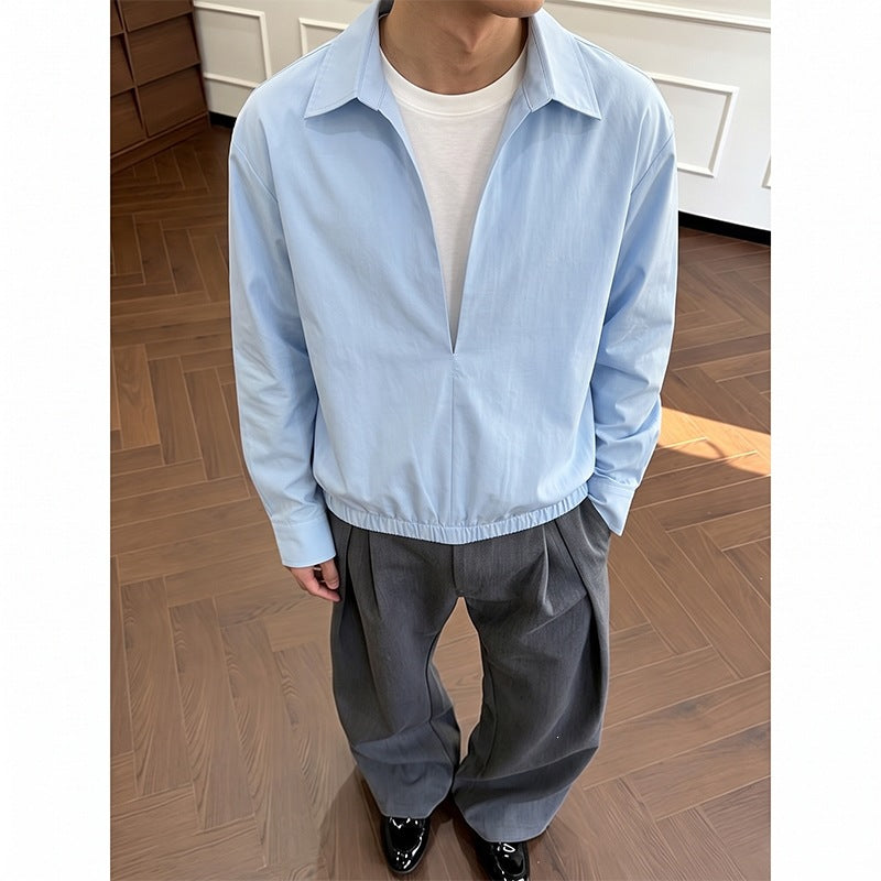 Damen Oversize-Bluse mit tiefem V-Ausschnitt, Hemdkragen und elastischem Saum Echo Archiv