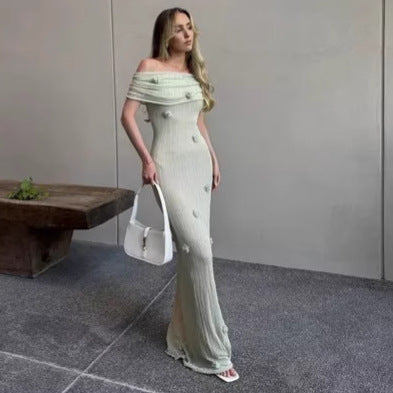 Damen Elegantes Maxikleid mit Off-Shoulder-Design und zarten 3D-Blütenapplikationen Echo Archiv