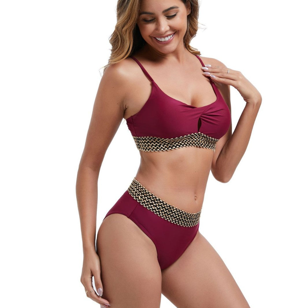 Damen Hoch tailliertes Bikini-Set mit dekorativem Knotendetail Echo Archiv