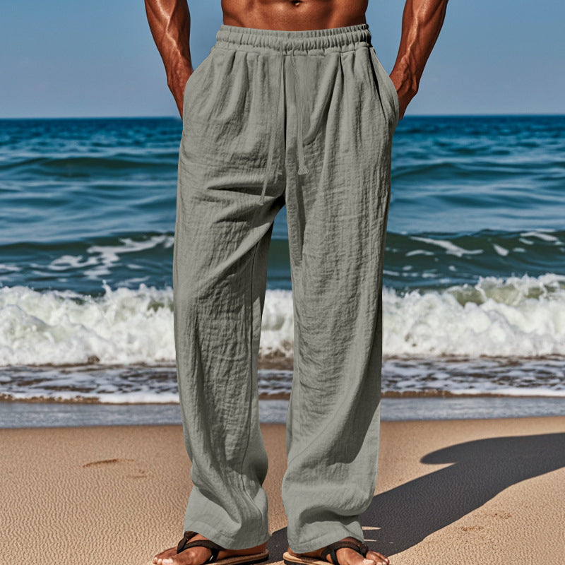 Herren nan luftige Strandhose aus Baumwoll-Leinen mit Tunnelzug und Seitentaschen Echoarchiv