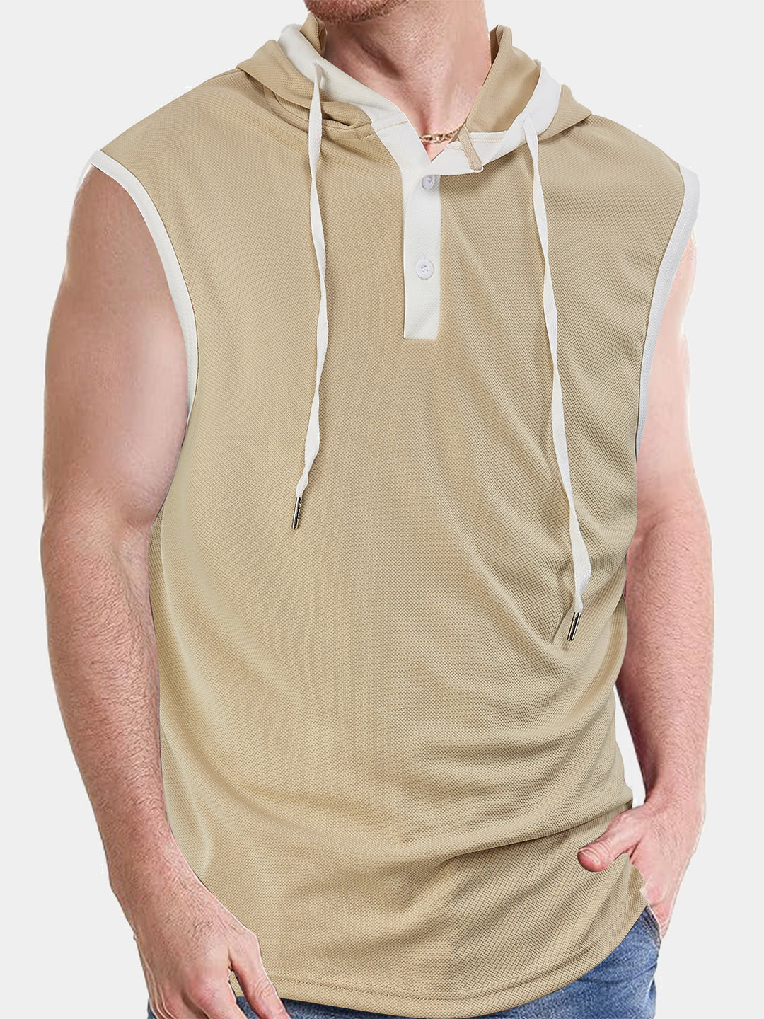 Herren nan ärmelloses Kapuzenpoloshirt mit Meshstruktur und Henley-Knopfleiste Echo Archiv