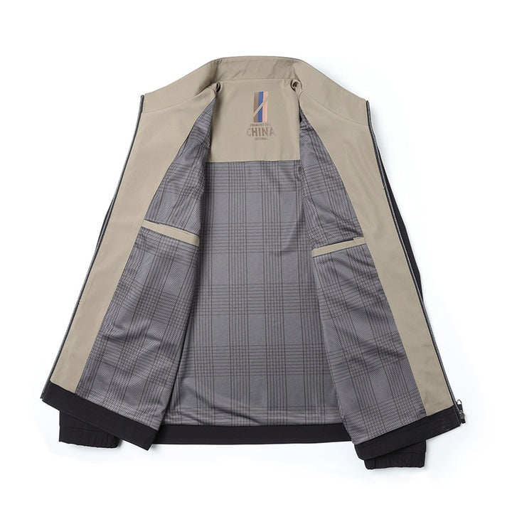 Herren nan leichte Harringtonjacke mit Stehkragen, Reißverschlusstaschen und kariertem Innenfutter Echo Archiv