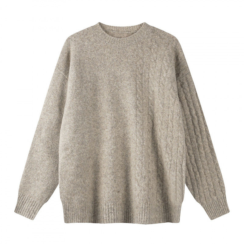 Unisex Oversize Feinstrickpullover mit Zopfmuster-Detail und Rundhalsausschnitt Echo Archiv