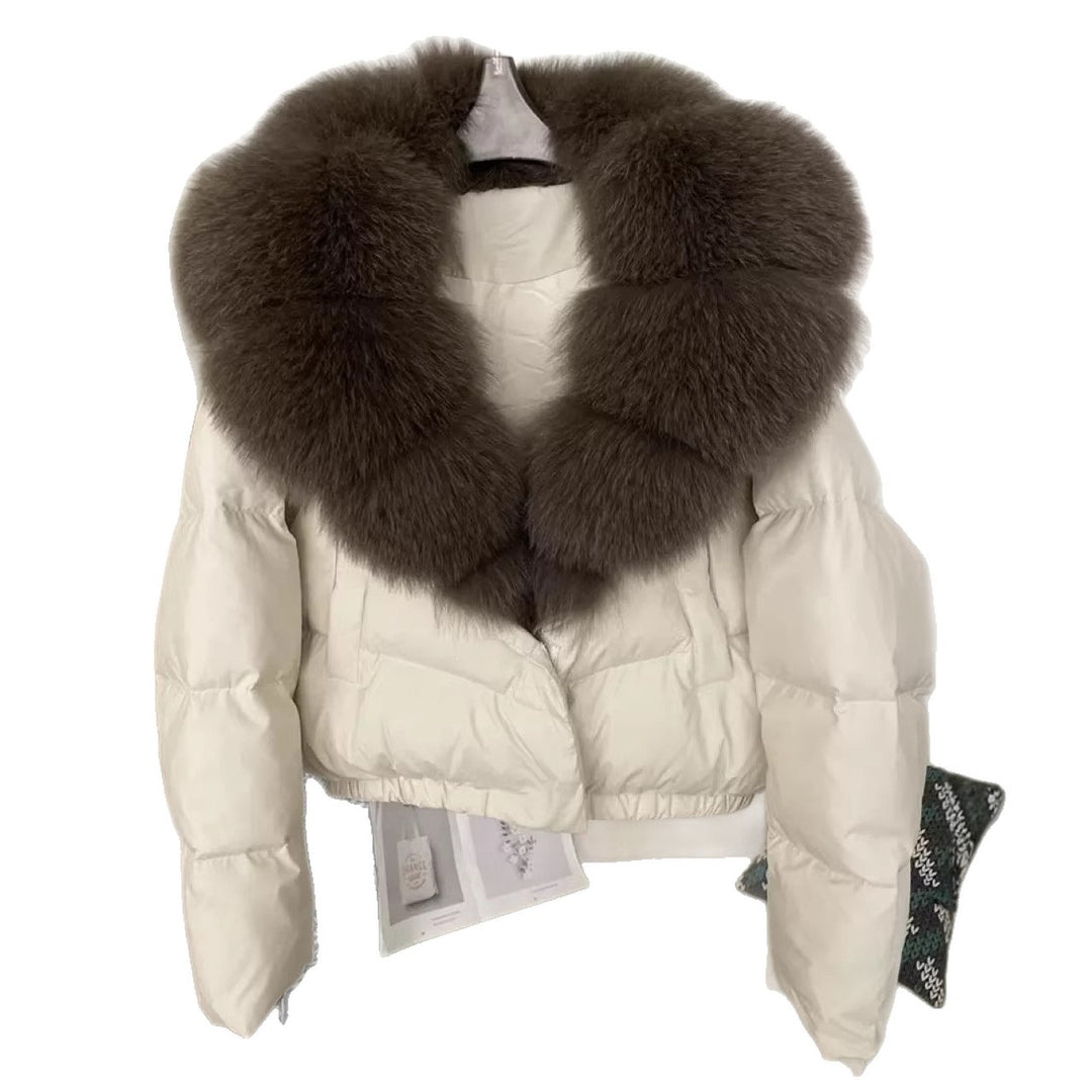 Damen nan kurz geschnittene Boxy-Pufferjacke mit extra großem Webpelzkragen und formstabilem Saum Echo Archiv