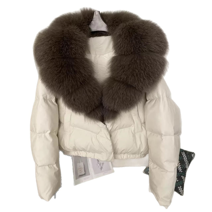 Damen nan kurz geschnittene Boxy-Pufferjacke mit extra großem Webpelzkragen und formstabilem Saum Echo Archiv