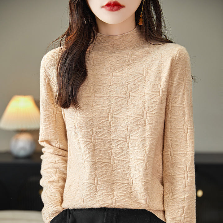 Damen Strukturiertes Feinstrick-Longsleeve mit Stehkragen und kastiger Silhouette Echoarchiv