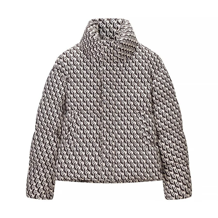 Damen Gemusterte Steppjacke mit hohem Stehkragen und leichter Daunenoptik Echoarchiv