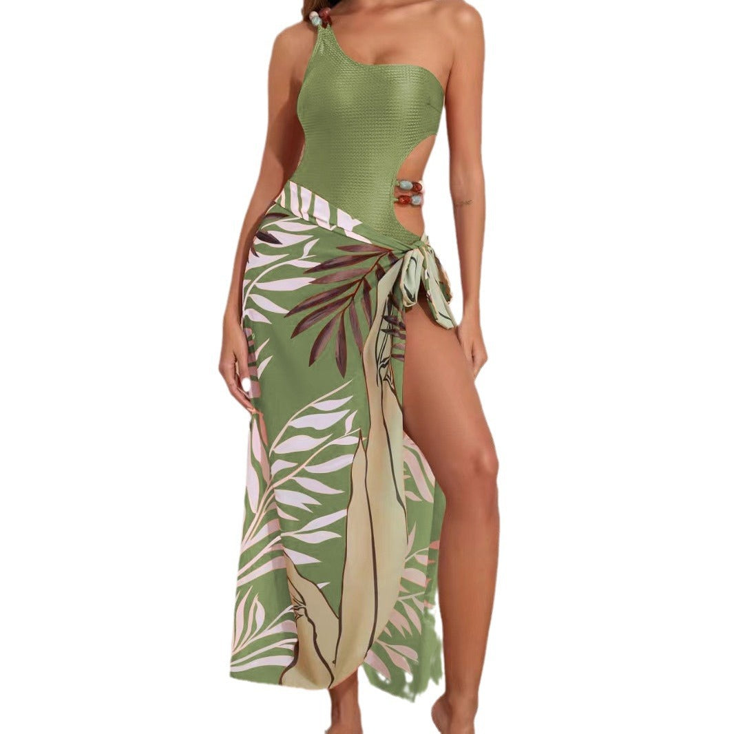 Damen Badeanzug-Set mit asymmetrischem Oberteil und elegantem Sarong Echo Archiv