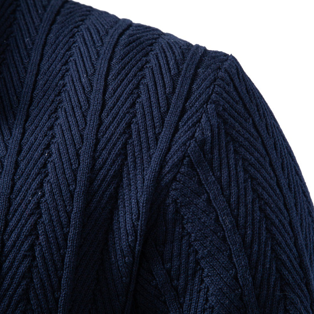 Herren Feinstrick-Button-Cardigan mit Zopfmuster und Stehkragen Echoarchiv