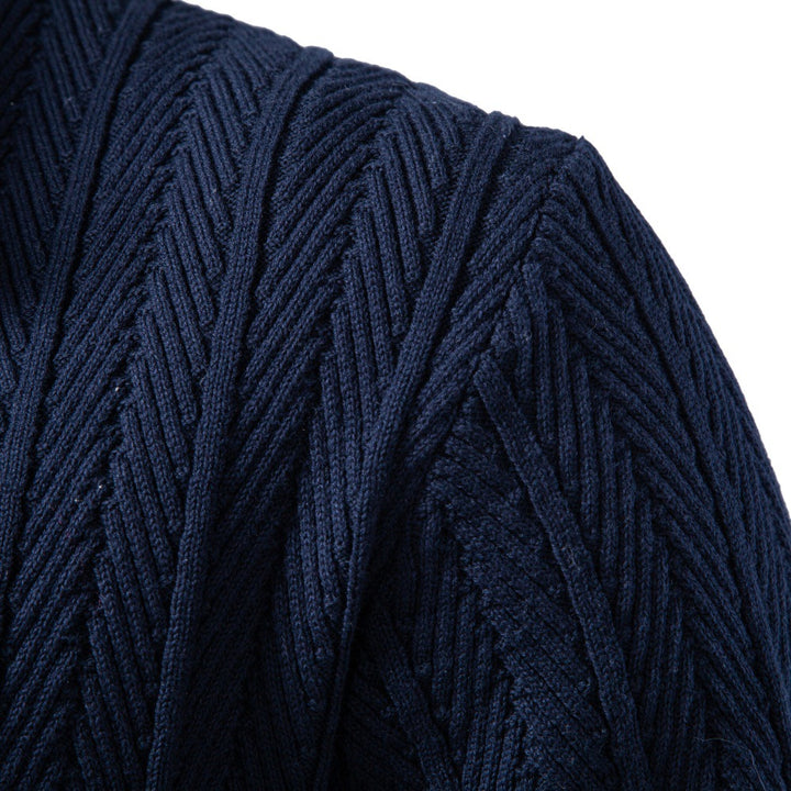 Herren Feinstrick-Button-Cardigan mit Zopfmuster und Stehkragen Echoarchiv